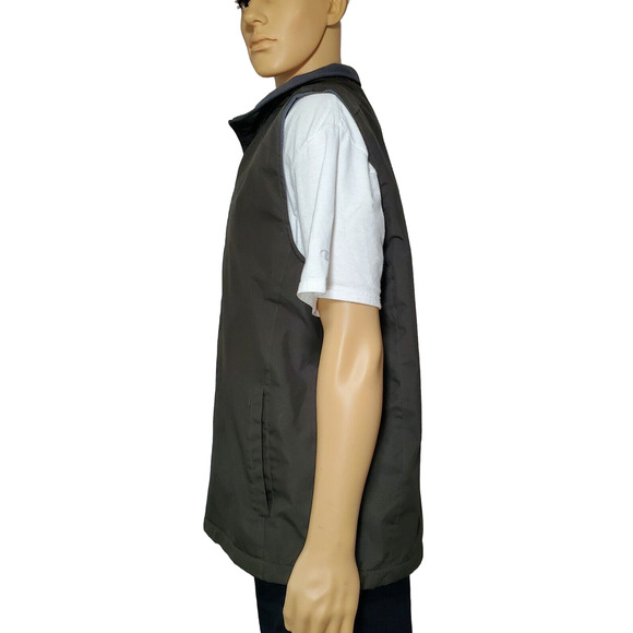 Izod Vest Mens XL Olive Sleeveless Full Zip Fleece Lined Pockets (Small hole) - Picture 2 of 6
